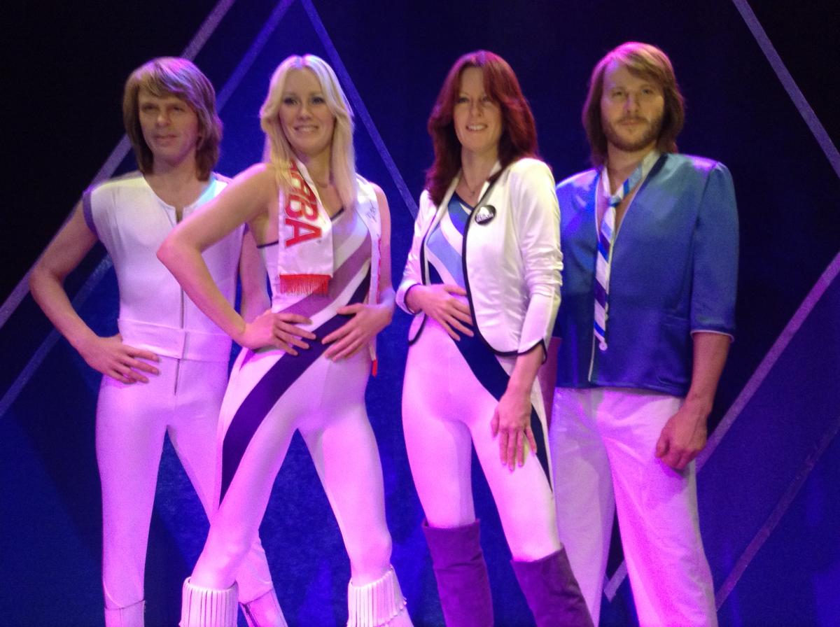 The four members of ABBA lined up at the ABBA museum in Stockholm 