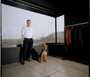 Dries Van Noten and his dog Harry photographed by Marleen Daniels 
