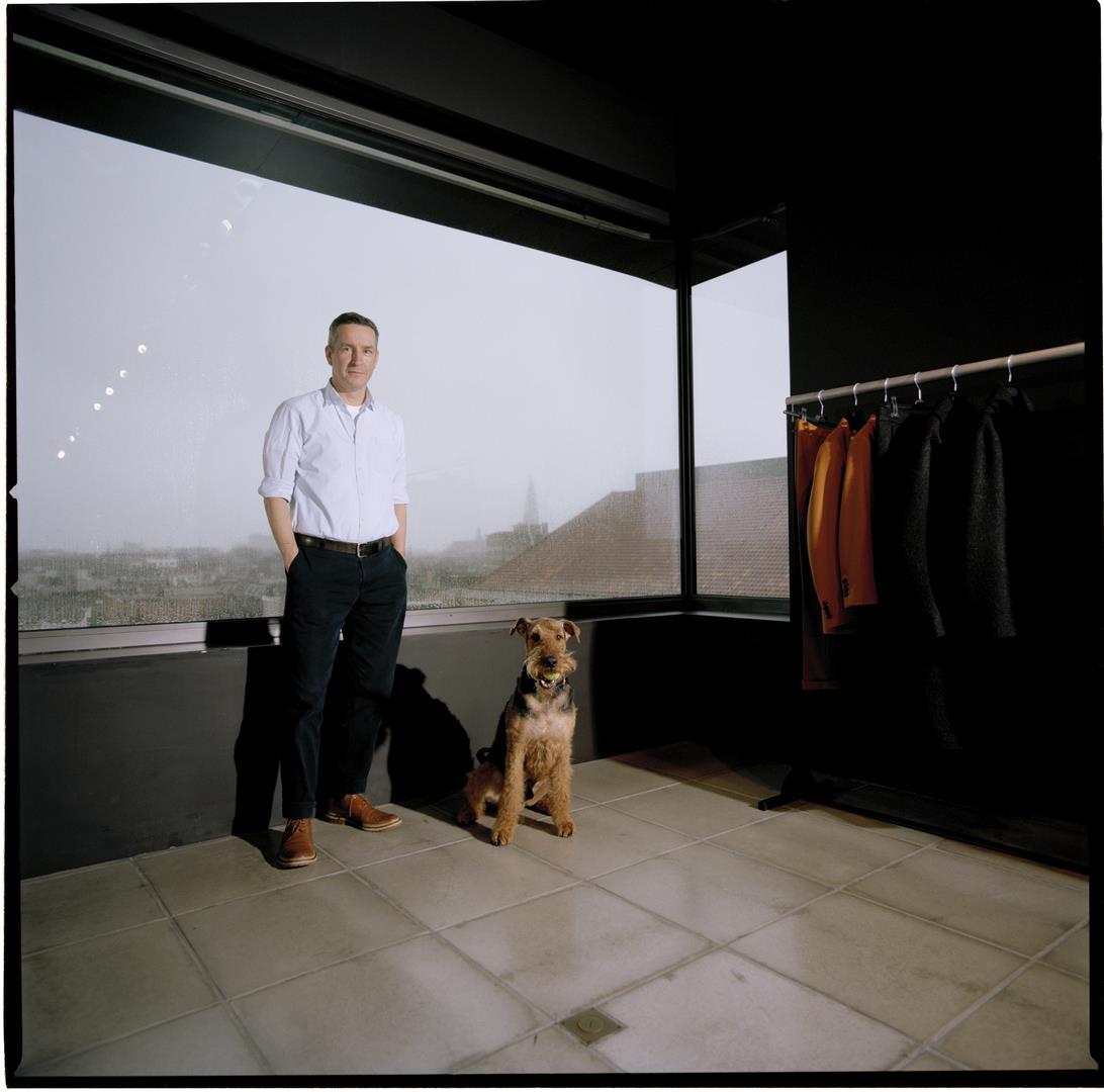Dries Van Noten and his dog Harry photographed by Marleen Daniels 
