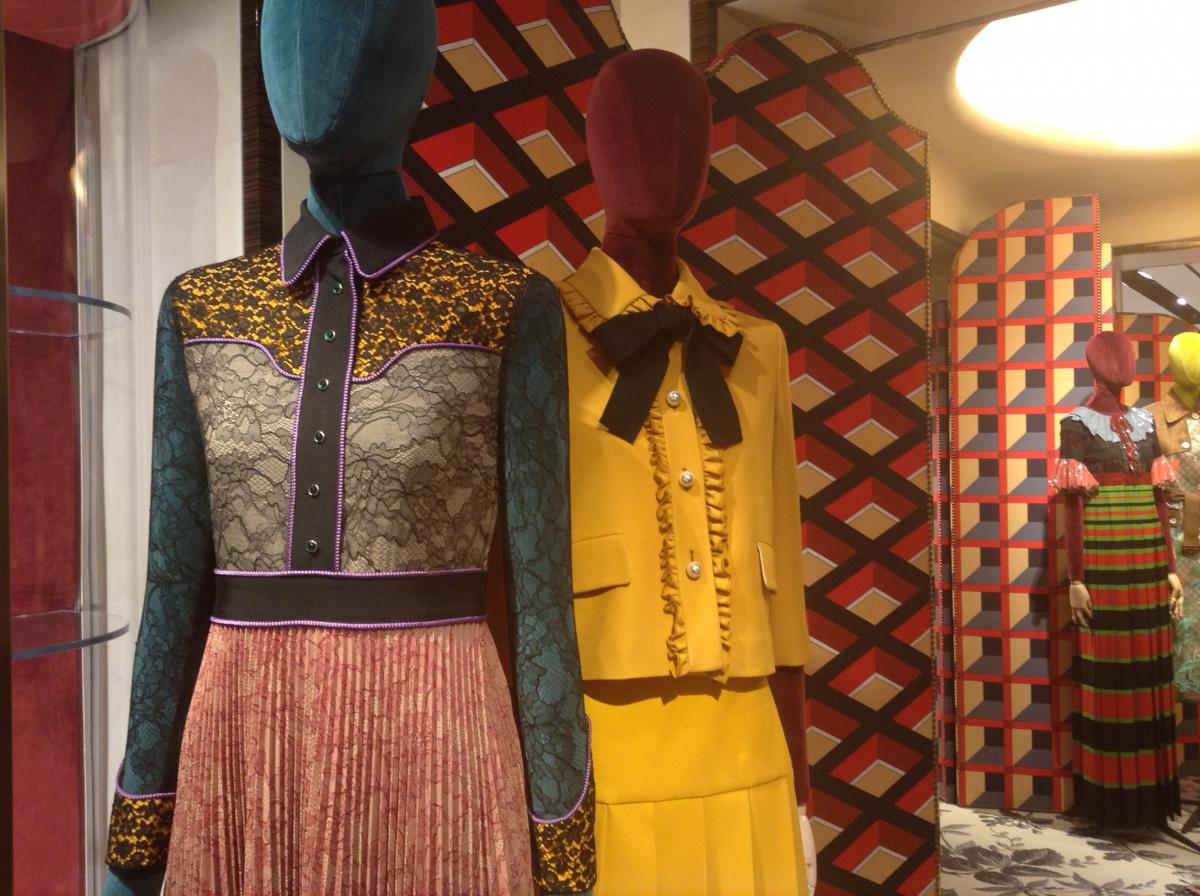 the installation of the ss2016 Gucci collection at Bergdorf Goodman in New York