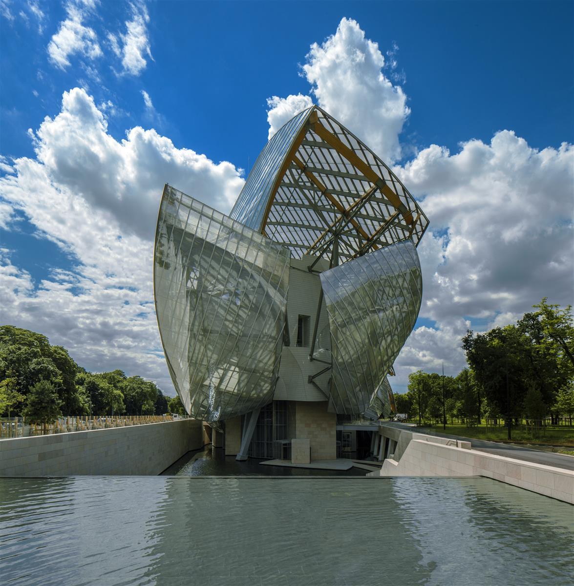 Frontal view upon arriving at LV Fondation near Bois de Boulogne in Paris. Copyright Todd Eberle